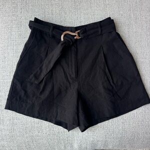 House of Harlow 1960 Black Linen Belted Paperbag Waist Shorts XS Summer Resort